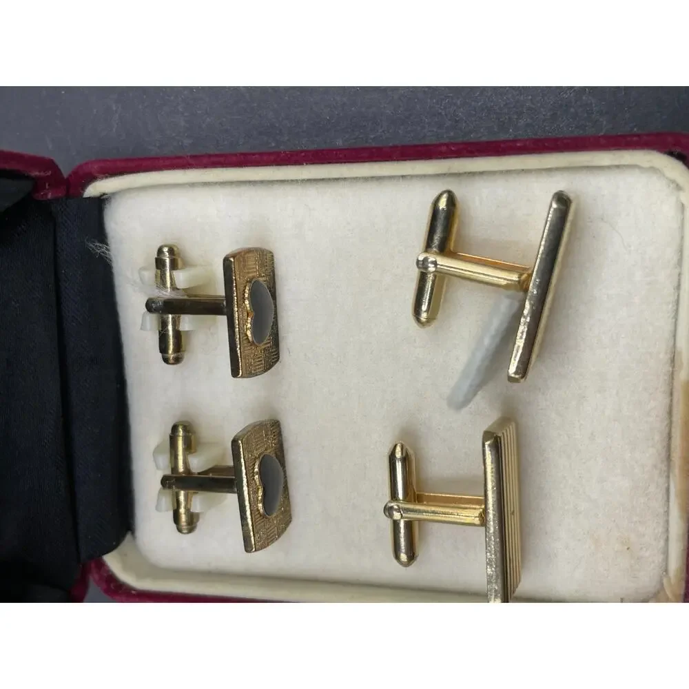 Swank & Fratello Men's Cufflinks Tie Clip Gold Tone Black Enamel Heart Lot of 2